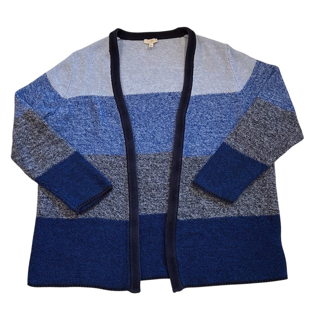 Talbots Cardigan Sweater Womens Size 2XL Blue Color Block Knit Open Front Casual